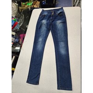 Bamboo Jeans Womens 11/12 Blue Dark Wash High Rise Triple Button Skinny Jeans